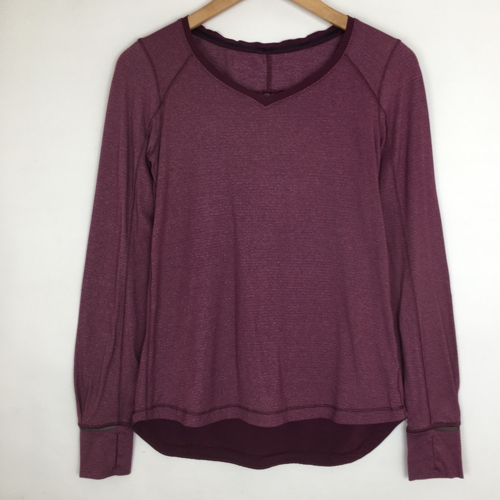Lululemon Athletica Long Sleeve Tee Shirt Lightweight Burgundy Micro Strip